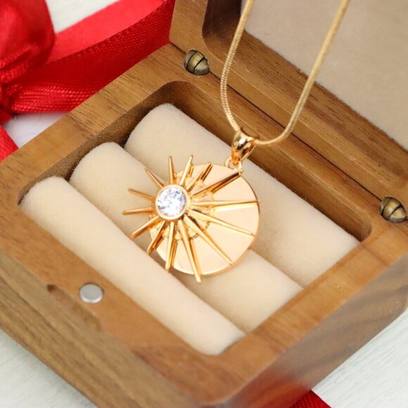 "Radiant Rose Gold Sunburst Pendant with Center Clear Crystal Accent, XPPT1250 - Picture 11 of 12